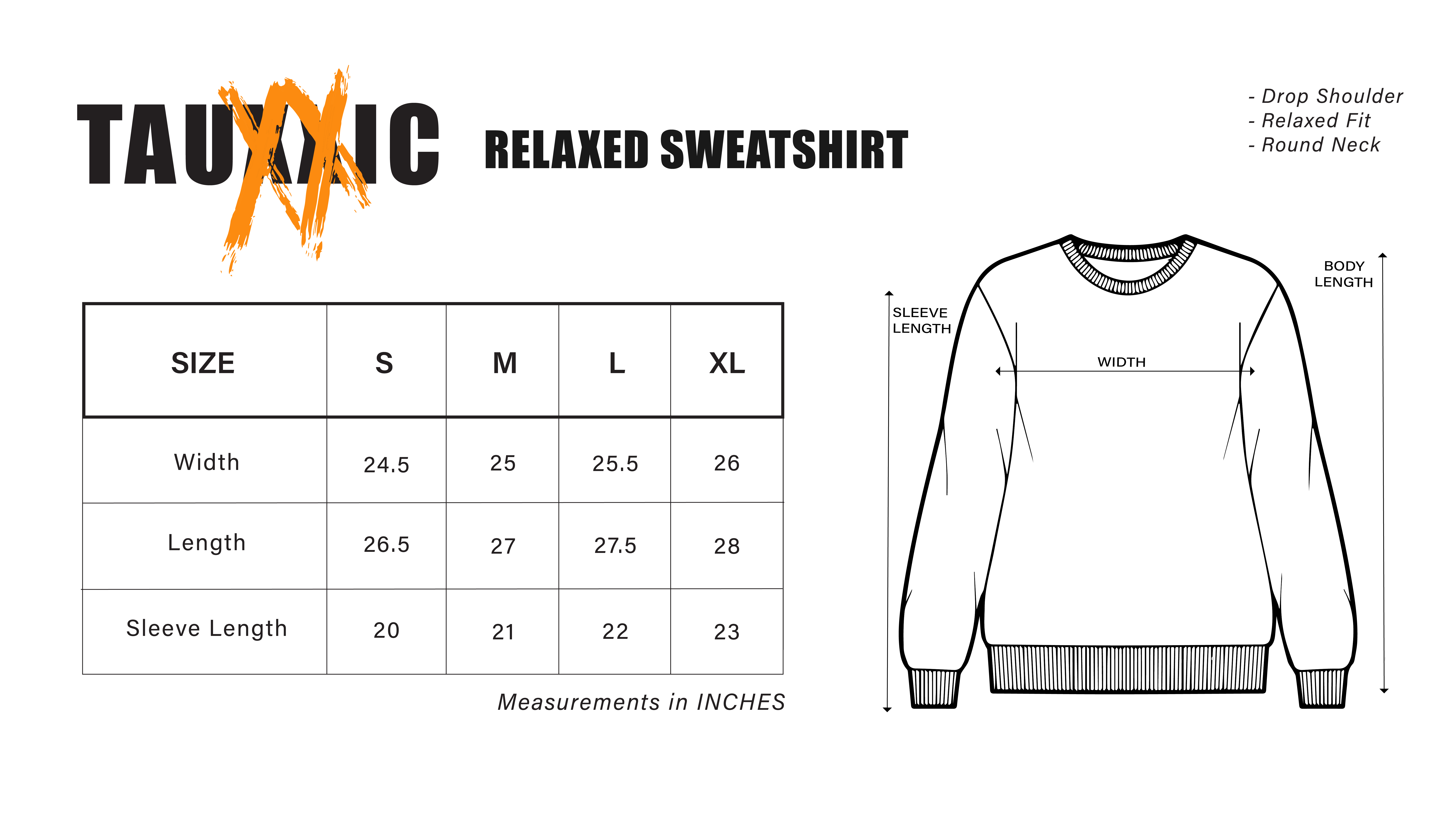 Sweat Shirt size chart